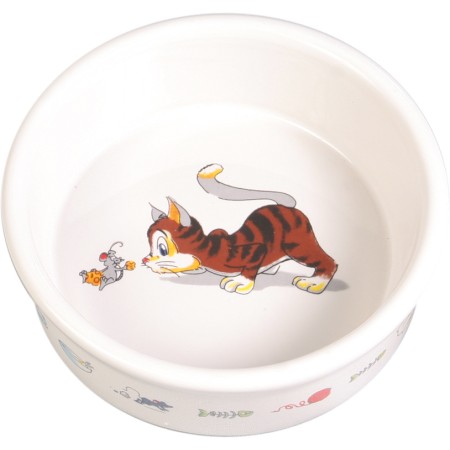 Gamelle, chat avec souris, en céramique, 0,2 l/ø 12 cm, blanc