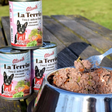 Porc riche en Dinde 400g - La Terrine - Pâtée pour chien Made in France Atavik