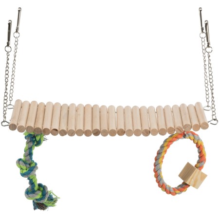 Pont suspendu avec corde&jouet,hamster,bois/corde, 30 × 17 × 9 cm