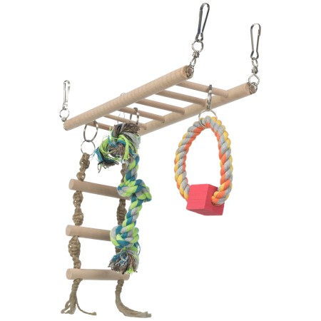 Pont suspendu, échelle jouet, hamster, bois/corde, 29 × 25 × 9 cm