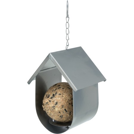 Mangeoire boule de graisse avec toit en métal 14×19×12cm argent