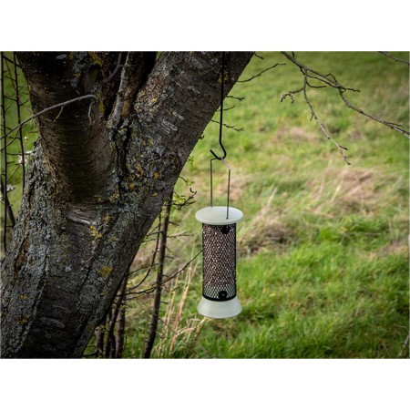 natura Mangeoire oiseaux suspendue en pin - 30×18×28cm noir/blanc