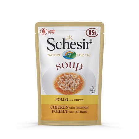 Schesir Poulet et Citrouille en Soupe 85g - Nourriture Humide pour Chats