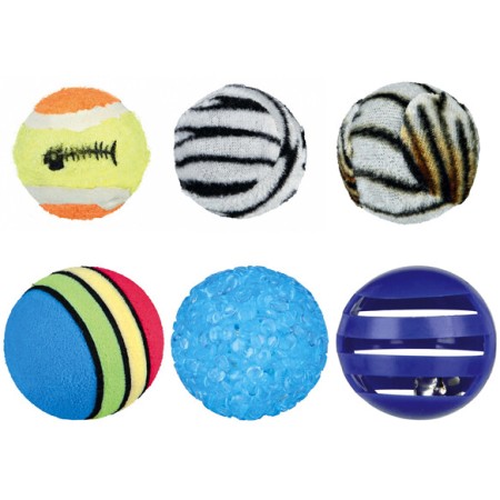 Set de Balles de Jeu pour Chat de Trixie - 6 Pièces en Plastique et Peluche avec Hochet