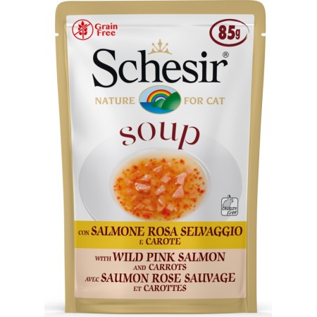 Soupe Schesir au Saumon Sauvage et Carottes pour Chat - 85g, Naturelle et Sans Gluten