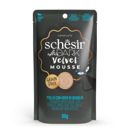 Poulet avec Œuf de Caille en Mousse 80g de Schesir - Alimentation Humide Complète pour Chat