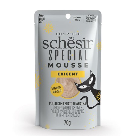Mousse de Poulet et Foie de Canard Schesir Special Mousse Exigent 80g - Alimentation Complète pour Chats
