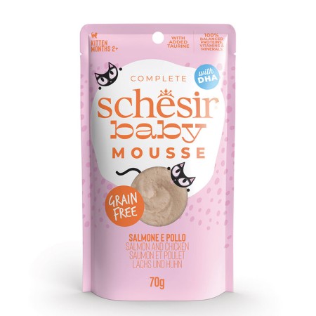 Saumon et Poulet en Mousse Schesir 70g pour Chatons - Alimentation Complète et Équilibrée