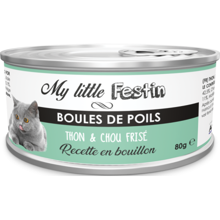 My Little Festin Boîte pour Chat 80g - Bouillon Thon & Chou Frisé - Aide contre les Boules de Poils