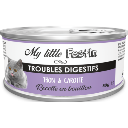 My Little Festin Boîte pour Chat Digestion 80g - Bouillon Thon & Carotte - Soutien Digestif