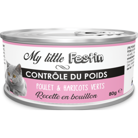 My Little Festin Contrôle du Poids 80g pour Chat - Bouillon Poulet & Haricots Verts