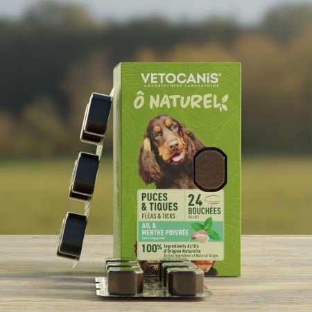 Vetocanis Friandises Anti-Puces & Tiques pour Chiens à l'Ail et Menthe Poivrée - 120g