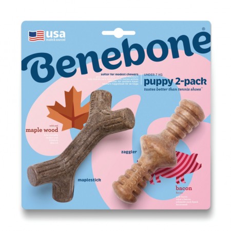 Benebone Puppy Pack Maplestick-Zaggler Bacon - Jouets à Mâcher pour Chiots