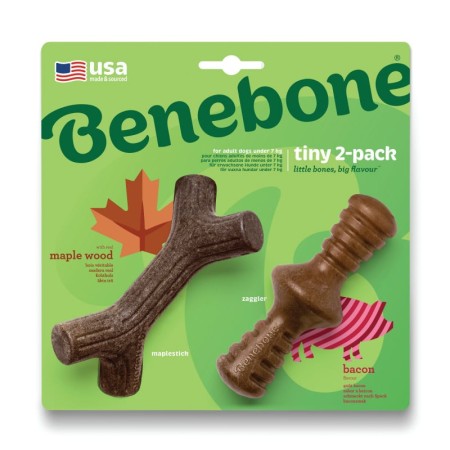 Benebone Tiny Pack Maplestick-Zaggler Bacon - Jouets à Mâcher pour Chiens de Petite Race