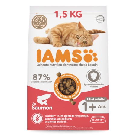 IAMS Advanced Nutrition Croquettes pour Chat Adulte au Saumon 1.5kg - Nutrition Complète et Équilibrée