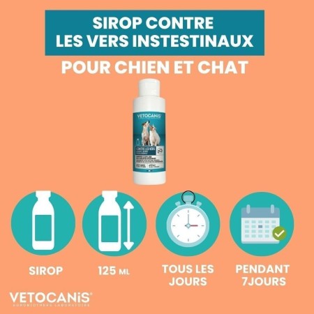Sirop Vetocanis Anti-Vers Intestinaux pour Chien et Chat - 125ml