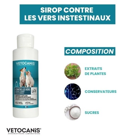 Sirop Vetocanis Anti-Vers Intestinaux pour Chien et Chat - 125ml