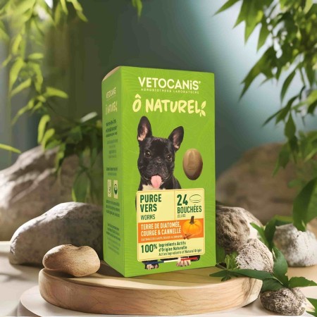 Friandises Purge Vers Vetocanis pour Chien à la Terre de Diatomée, Courge et Cannelle - 24 Bouchées - 120g